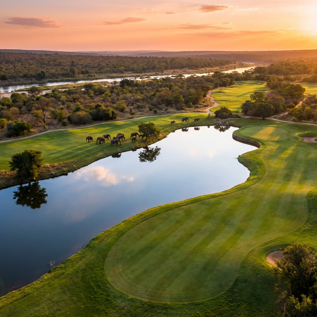 Leopard Creek golf course with wildlife in South Africa